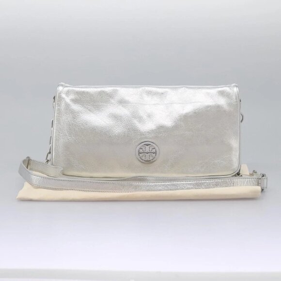 TORY BURCH Shoulder Bag Leather Silver Auth am7733 - Picture 2 of 15